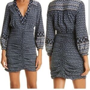 Veronica Beard Zaria Long Sleeve Mini Dress Ruched Floral Silk Bodycon US 0